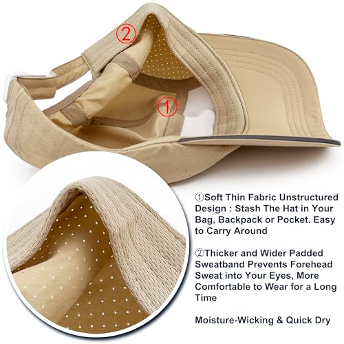 Lightweight Running Hat Breathable Mesh Cap Reflective Brim - color: Beige, size: X-Large-XX-Large