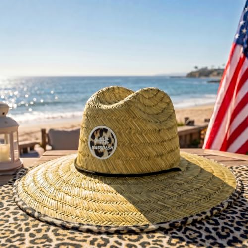 BASSDASH UPF 50+ Wide Brim Lifeguard Straw Hat for Beach Fishing Outdoor - color: Leopard