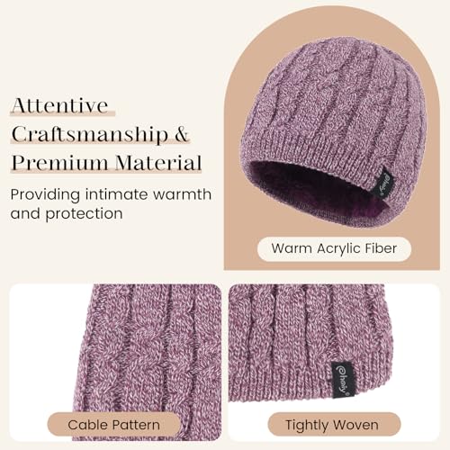 Winter Warm Beanie Hat for Women Men, Thick Cable Knit Cuffed Beanie - color: Purple