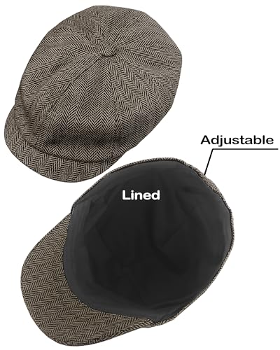Adult 1920s Newsboy Cap for Men British Gangster Style Costume Baker Wool 8-piece Cap Halloween - color: Grey, size: L (23.6")