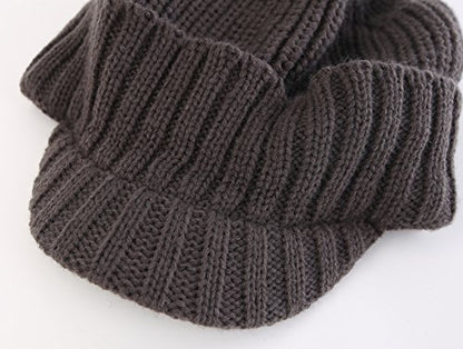 Home Prefer Men's Winter Hat Thick Knit Beanie Cap with Visor Newsboy Beanie Hat - color: Gray