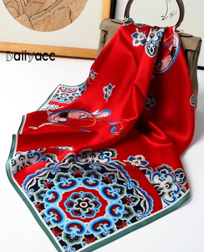 Dailyacc Hair Bandanas Scarf For Women Lightweight Fashion Neck Silk Satin Head Scarves For Sleeping Handbags Scarf - color: 11-auspicious Red Cloud/27.5*27.5in
