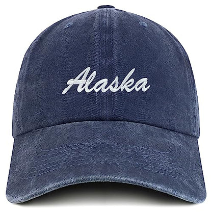Trendy Apparel Shop Alaska State Embroidered Low Profile Adjustable Cotton Cap - color: Navy