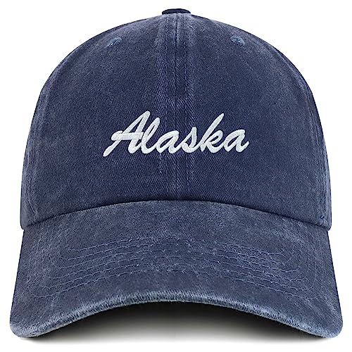 Trendy Apparel Shop Alaska State Embroidered Low Profile Adjustable Cotton Cap - color: Navy
