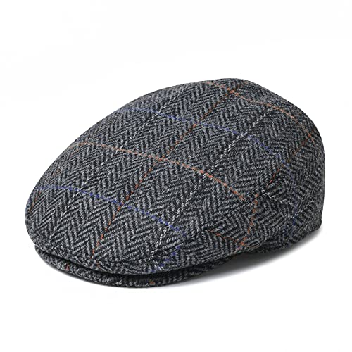 Men Wool Plaid Ivy Gatsby Newsboy Cap - color: Plaid Grey, size: 7 5/8