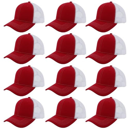 ZH 12 Pack Mesh Trucker Hats, Bulk Baseball Caps for Men and Women, Trucker Cap Wholesale - color: Red-white