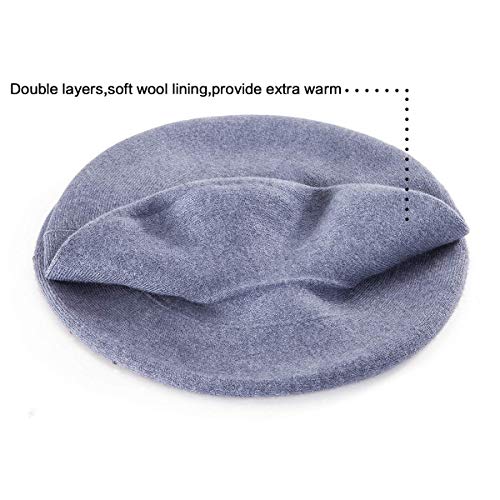 LADYBRO Rhinestone Beret Hats for Women 2 Layers Wool Knit Cap Lady Winter - color: Blue (Floral Pattern)