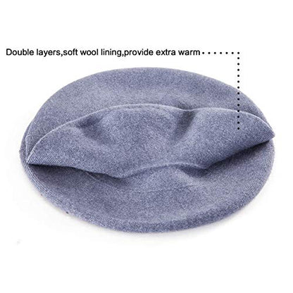 LADYBRO Rhinestone Beret Hats for Women 2 Layers Wool Knit Cap Lady Winter - color: Blue (Floral Pattern)