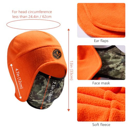 BASSDASH Unisex Soft Fleece 2-in-1 Hat with Mask Ear Flap - color: Orange & Grunge Camo
