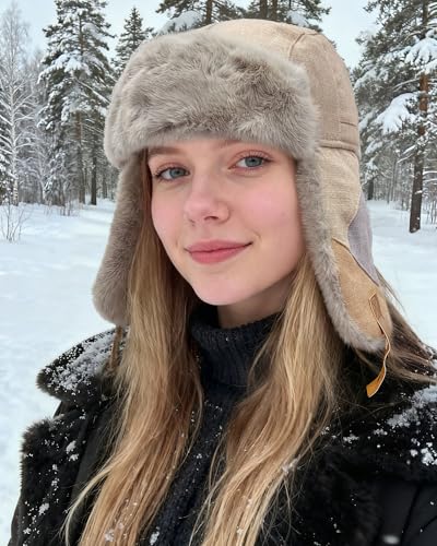 Croogo Cold Weather Eskimo Hats Trapper Hat Winter Thick Furry Ushanka Russian Hat Windproof Ski Trooper Hat with Ear Flap - color: Pl20-gray
