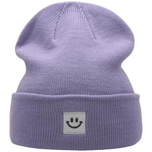 55cube Unisex Winter Beanie Hats Warm Thick Knit Cuffed Skullcaps - color: Light Purple