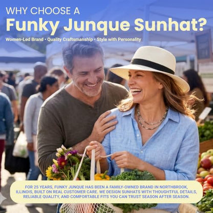 Funky Junque Wide Brim Panama Sun Hat, Womens Packable Straw - color: Ribbon Bow Trim - White