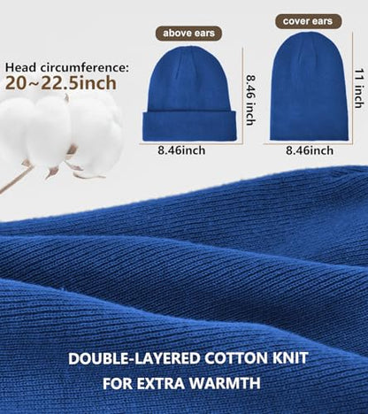 100% Cotton Beanie for Women Men Soft Knit Beanies Warm Winter Hat - color: Blue