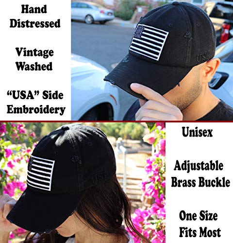 Antourage American Flag Unisex Baseball Hat for Men and Women | USA Flag Mesh Snapback Cap with 2 Patriotic Patches - color: (17) Black/White