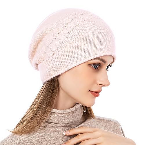 Knit Slouchy Beanie Hats for Women Cashmere Ski Cap Knitted Wool Soft Warm Winter Hat - color: B01-beige