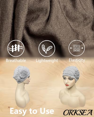 Chemo Headwear for Women Flower Beanies Turbans Hats Head Coverings - color: Khaki