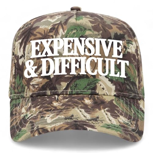 Expensive & Difficult Serif Vintage Trucker Hat | Funny Premium Snapback Baseball Hat for Men & Women - color: Camo