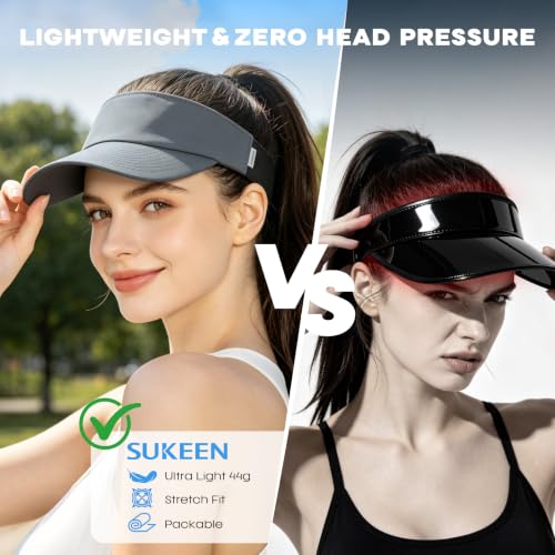 Sukeen Sports Sun Visor Hat for Women Men Lightweight Stretchy Quick Dry Cooling Athletic Visor Hat for Running, Tennis, Golf Grey