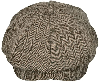 Mens Newsboy Cap High Woolen Tweed Gatsby Hat Ivy Cabbie Flat Golf Cap for Fathers Women Unisex - color: Herringbone Khaki, size: 7 1/8-7 1/4