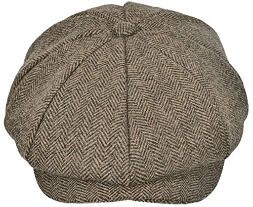 Mens Newsboy Cap High Woolen Tweed Gatsby Hat Ivy Cabbie Flat Golf Cap for Fathers Women Unisex - color: Herringbone Khaki, size: 7 1/8-7 1/4