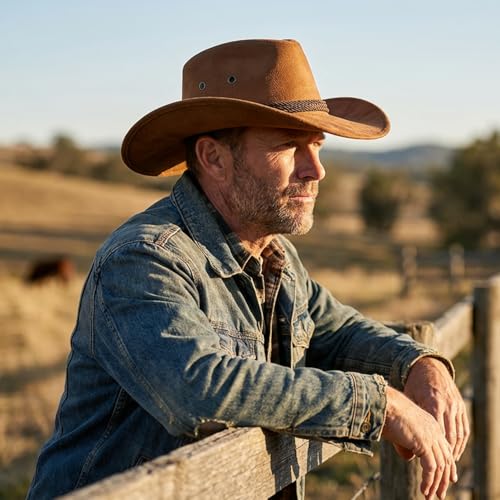 Men's Outback Faux Felt Wide Brim Western Cowboy Hat - color: Brown