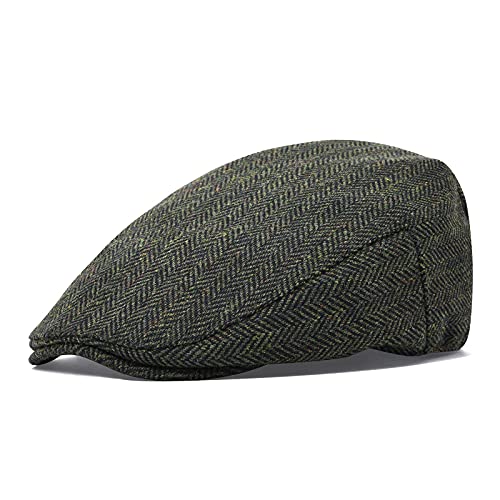 STARANCE Men Wool Blend Newsboy Cap Flat Hat - color: Herringbone Green, size: 7 1/4