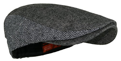 Wonderful Fashion Men's Herringbone Wool Tweed Newsboy IVY Cabbie Driving Hat - color: Twotone-lt.grey