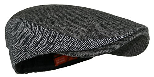 Wonderful Fashion Men's Herringbone Wool Tweed Newsboy IVY Cabbie Driving Hat - color: Twotone-lt.grey