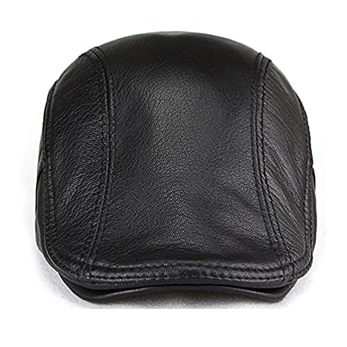 Men's Lambskin Leather Flat Cap Ivy Newsboy Hats Beret Cabbie Hat - color: Black
