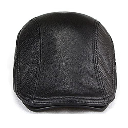 Men's Lambskin Leather Flat Cap Ivy Newsboy Hats Beret Cabbie Hat - color: Black
