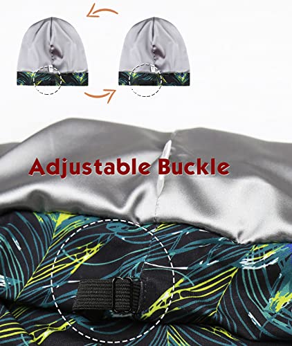Adjustable Satin Lined Sleep Cap for Dreadlocks Curly Hair Large Head-Stay On Overnight - color: Black Green