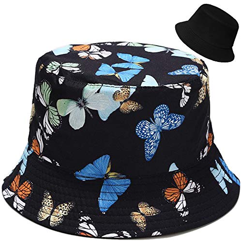 XYIYI Cute Bucket Hat Beach Fisherman Hats for Women, Reversible Double-Side-Wear - color: Butterfly