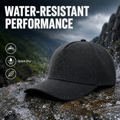 Quick Dry Baseball Cap Waterproof Snapback Trucker Golf Hat for Men Women - color: Black