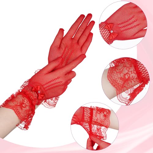 Fascinators Hats with Lace Gloves for Women Headband for Tea Party Wedding - color: Red