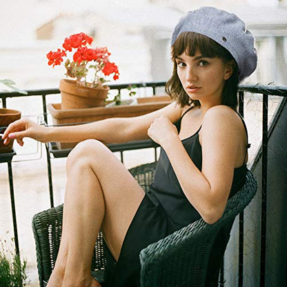 Womens Winter Beret Hat Knitted Beanie Cap Autumn Winter Hat French Classic Beret - color: Light Grey