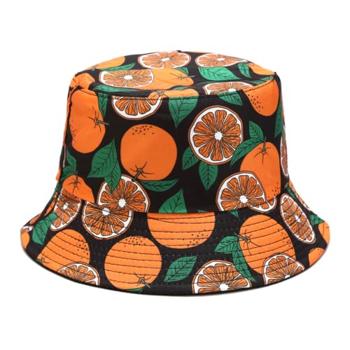 Bucket Hat for Women Men, Cotton Reversible Double Side Wear Sun Hats Beach Fisherman Hat - color: Orange