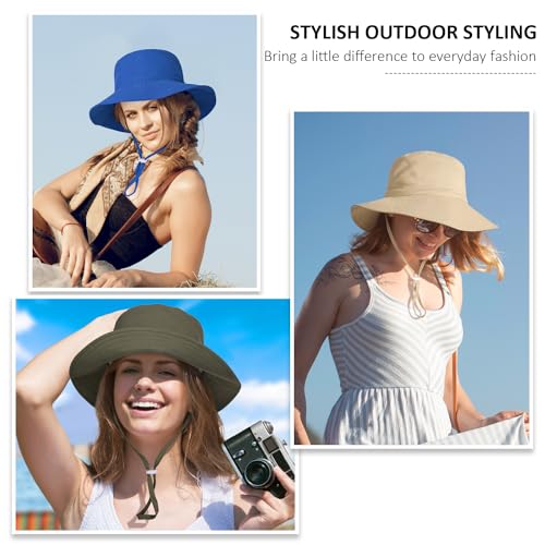 Women Wide Brimmed Sun Hat,Summer Foldable Beach Bucket Hat with UV Protection for Women Young Girls - color: Khaki & Beige 2pcs