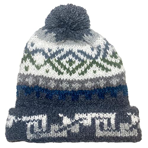 TINKUY Peru Alpaca Wool Winter Beanie, Handmade Bobble Hat, Unisex, One Size - color: Dark Grey