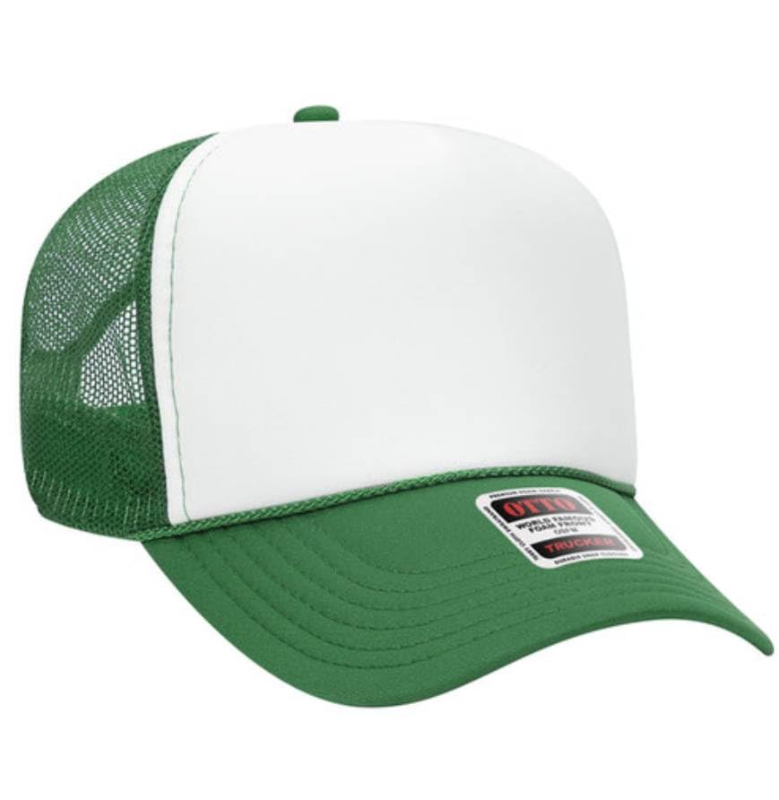 Otto Cap 5-Panel Mid Profile Mesh Back Trucker Hat, OS - color: Green/White