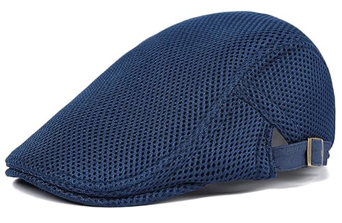 DIYDECAL Mens Breathable Mesh Summer Hat Adjustable Newsboy Beret Ivy Cap Cabbie Flat Cap - color: Navy Blue