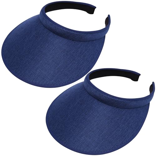 2 Pack Wide Brim Sun Visor Hats Women Men Large Clip-on Visors Hat UV Protection Outdoors Sports Golf Beach Cap - color: Navy