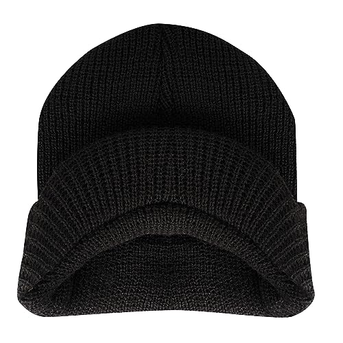 Rothco Wool Watch Cap with Brim – Wool Beanie Hat with Visor – Great for Winter Activities - color: Black