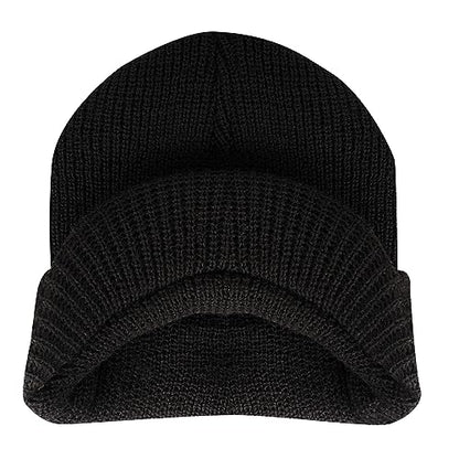 Rothco Wool Watch Cap with Brim – Wool Beanie Hat with Visor – Great for Winter Activities - color: Black