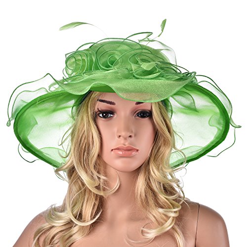 Lawliet Womens Flower Wedding Occasion Wide Brim Church Dress Sun Hat A341 - color: Green, size: One Size
