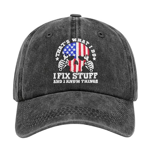 Embroidered Leather That's What I Do I Fix Stuff and I Know Things Hat for Men Dad Husband Uncle Adjustable Baseball Cap - color: E-fix Stuff-new-05