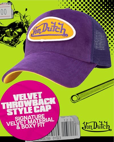 Von Dutch Unisex Velvet Trucker Hat, Curved Bill, Mesh Back, Snapback - color: Purple