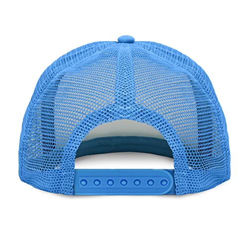 DALIX Flat Billed Trucker Hat Mesh Back S M L Adjustable Cap Solid Two Toned Snapback - color: Neon-blue-white, size: One Size