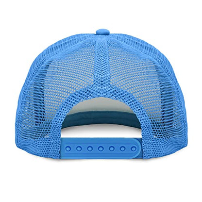 DALIX Flat Billed Trucker Hat Mesh Back S M L Adjustable Cap Solid Two Toned Snapback - color: Neon-blue-white, size: One Size