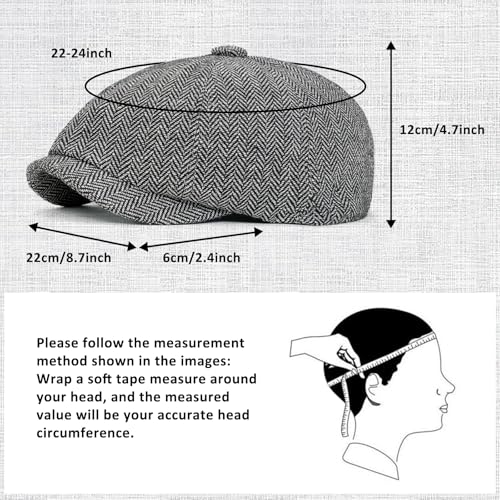 Men 8 Panel Newsboy Cap Classic Irish Gatsby Paperboy Ivy Newsies Herringbone Golf Cabbie Flat Wool Blend Winter Hat - color: Gray