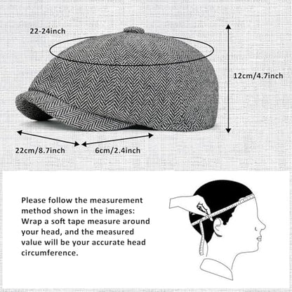 Men 8 Panel Newsboy Cap Classic Irish Gatsby Paperboy Ivy Newsies Herringbone Golf Cabbie Flat Wool Blend Winter Hat - color: Gray